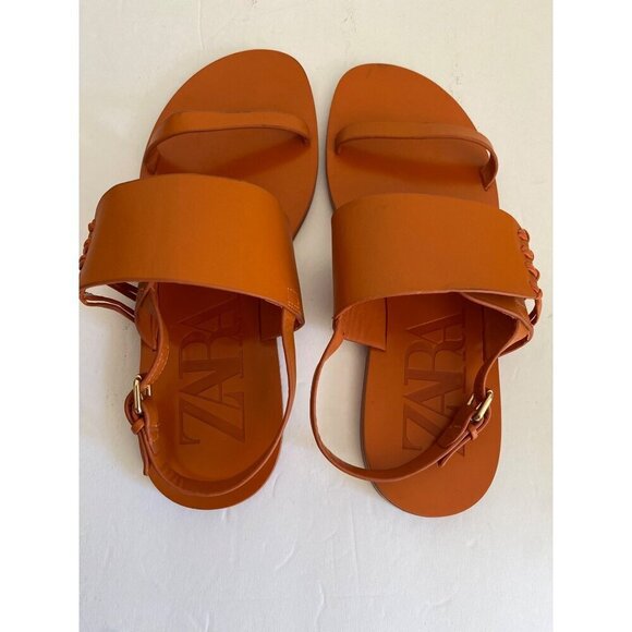 Zara Orange Leather Strappy Sandals With Knot Detailing 37 - Picture 2 of 5